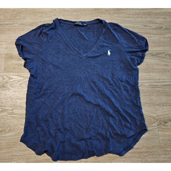 Polo Ralph Lauren Tops - Polo Ralph Lauren Womens Large Blue V Neck Pony Logo Short Sleeve Tee Shirt